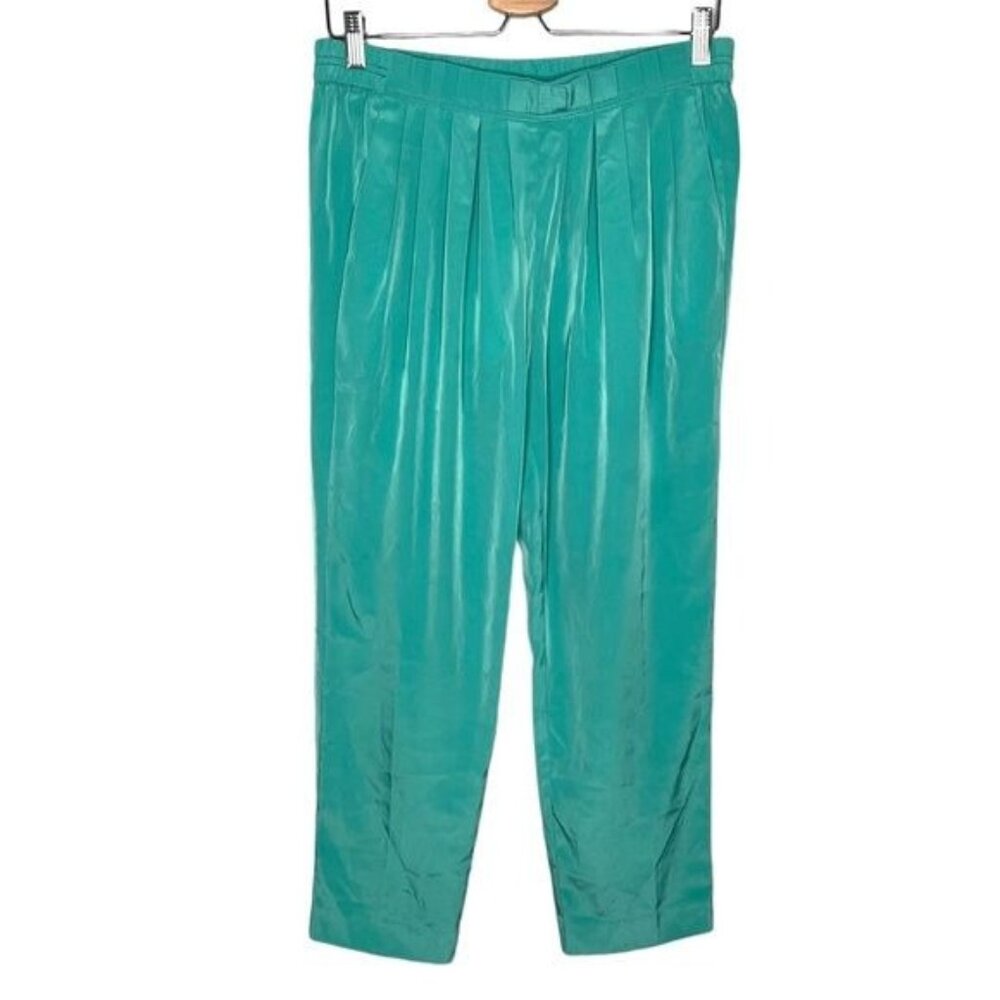 J. Crew mint green satin pleated elastic pull on ankle trouser dress pants 6 p